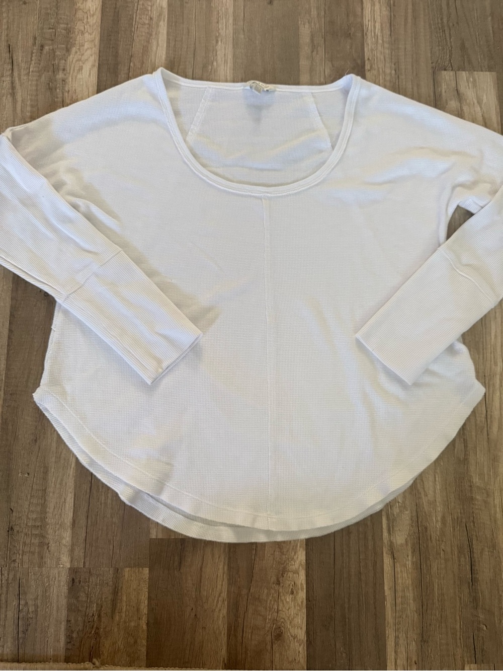 Lucky Brand White Scoop Neck Long Sleeve Waffle Top